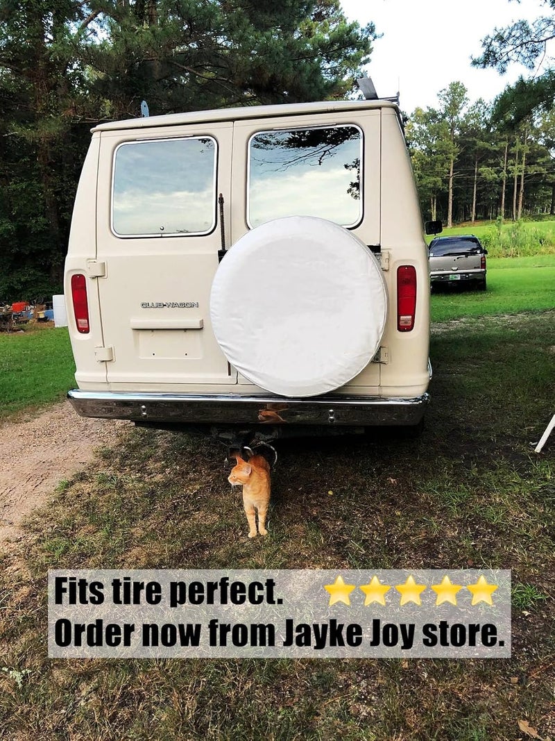 Jayke Joy White Spare Tire Cover, Wheel Cover PVC Leather Waterproof Dust-Proof Universal Fit for Jeep, Trailer, RV, SUV and Camper (17 Inch) - Image 4